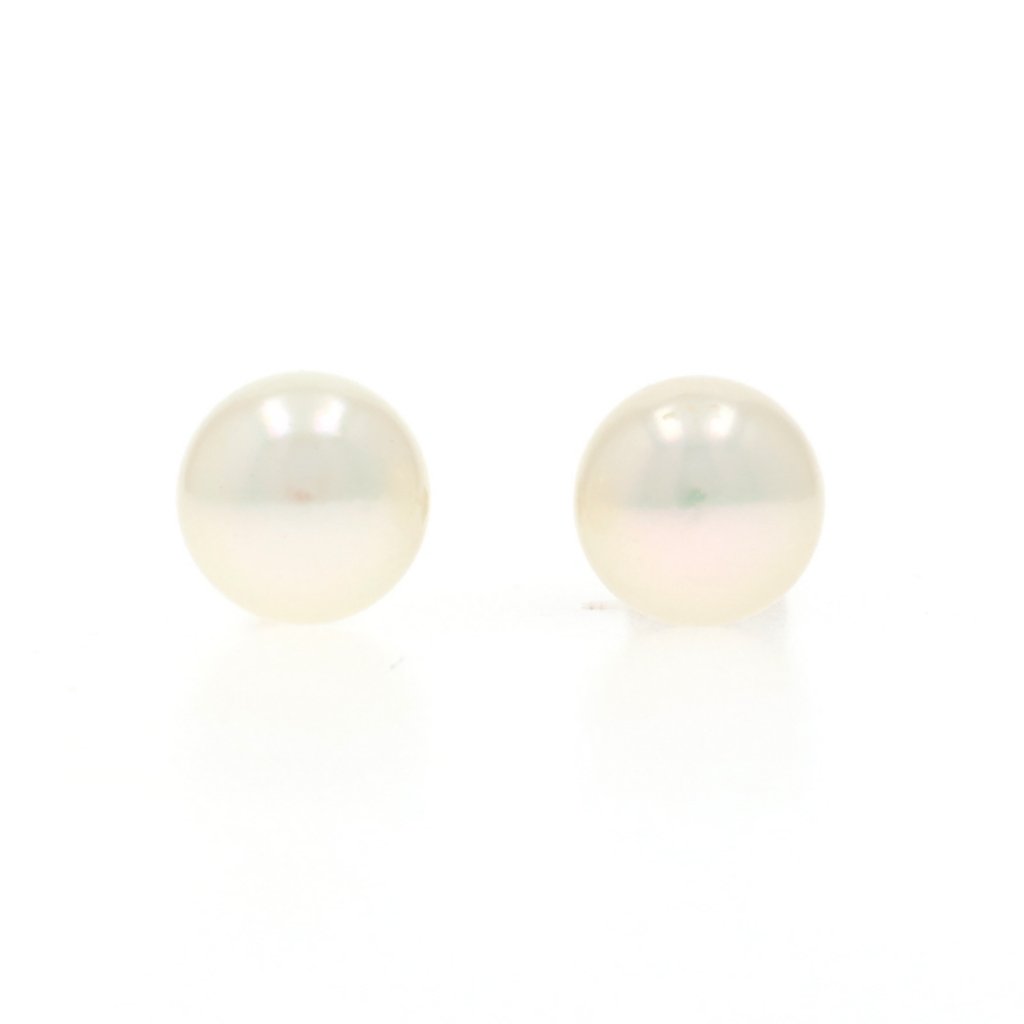 Yellow Gold Pearl Stud Earrings - 14k Bead Pierced